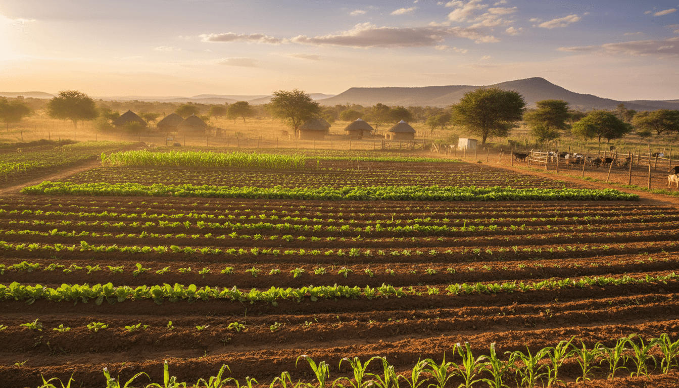 Rows of fresh vegetables growing in a sunlit field in Limpopo