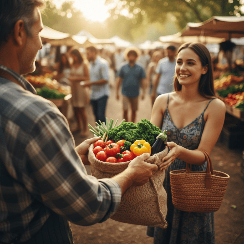Farmer handing fresh produce to a customer at a local market in Limpopo