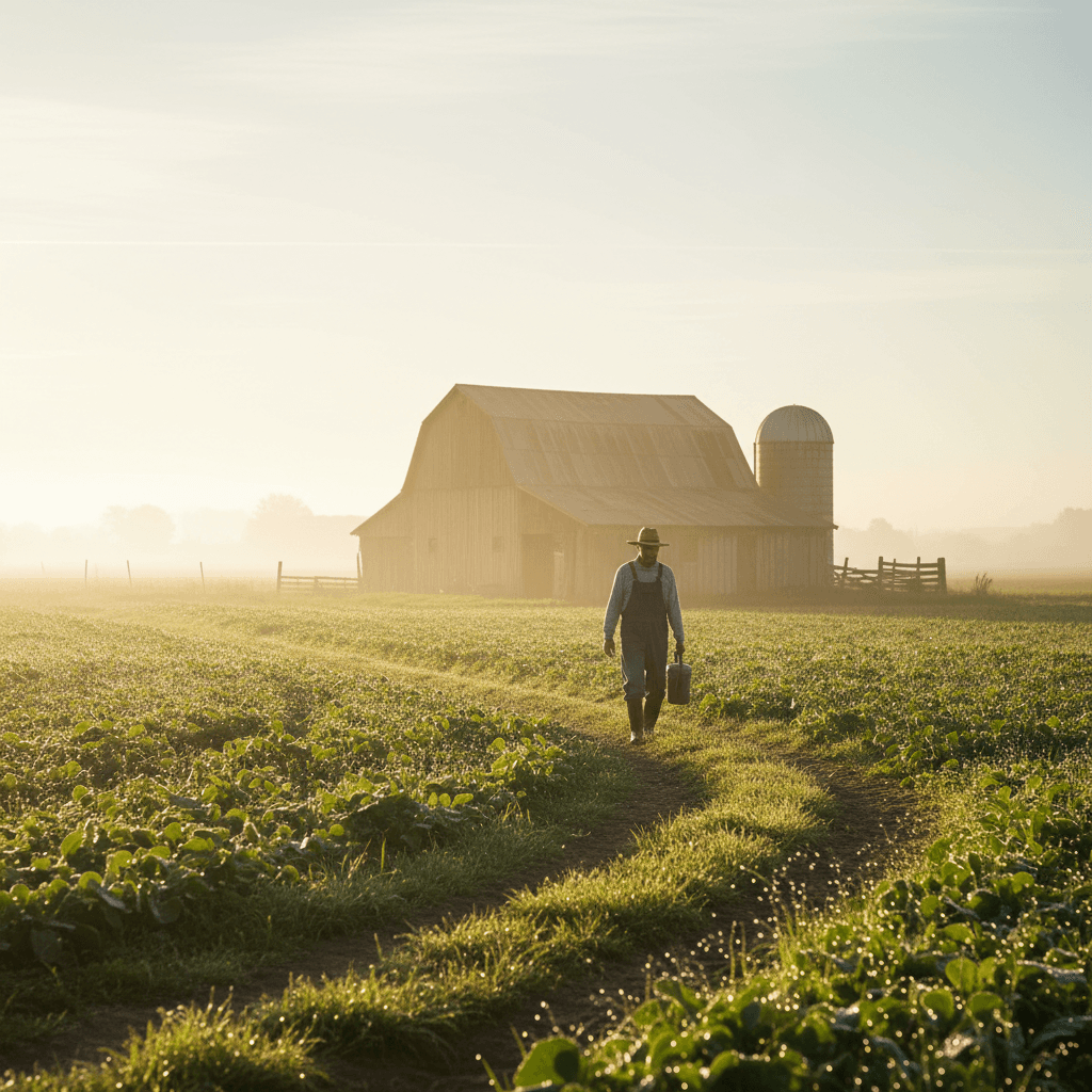 Farmer watering crops in a field at sunrise in Limpopo