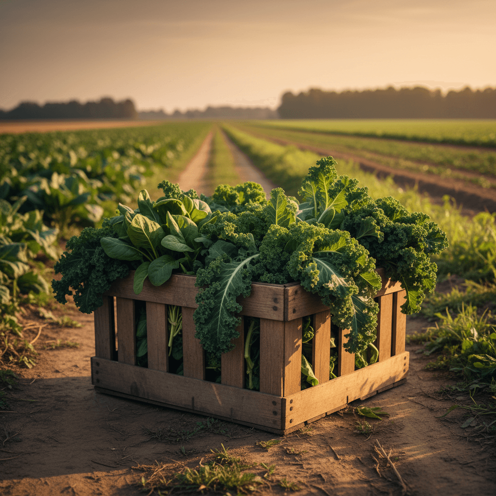 Crate of leafy greens from the farm