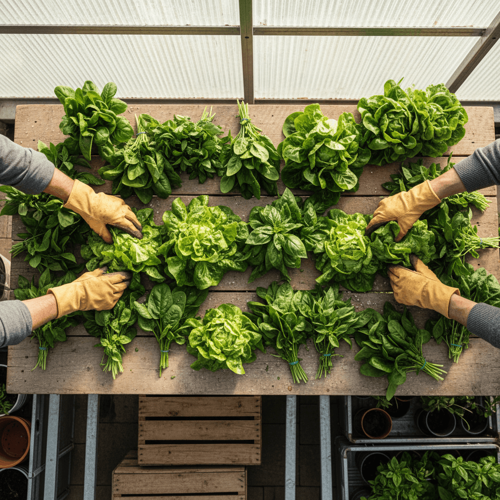 Freshly harvested vegetables in baskets on the farm
