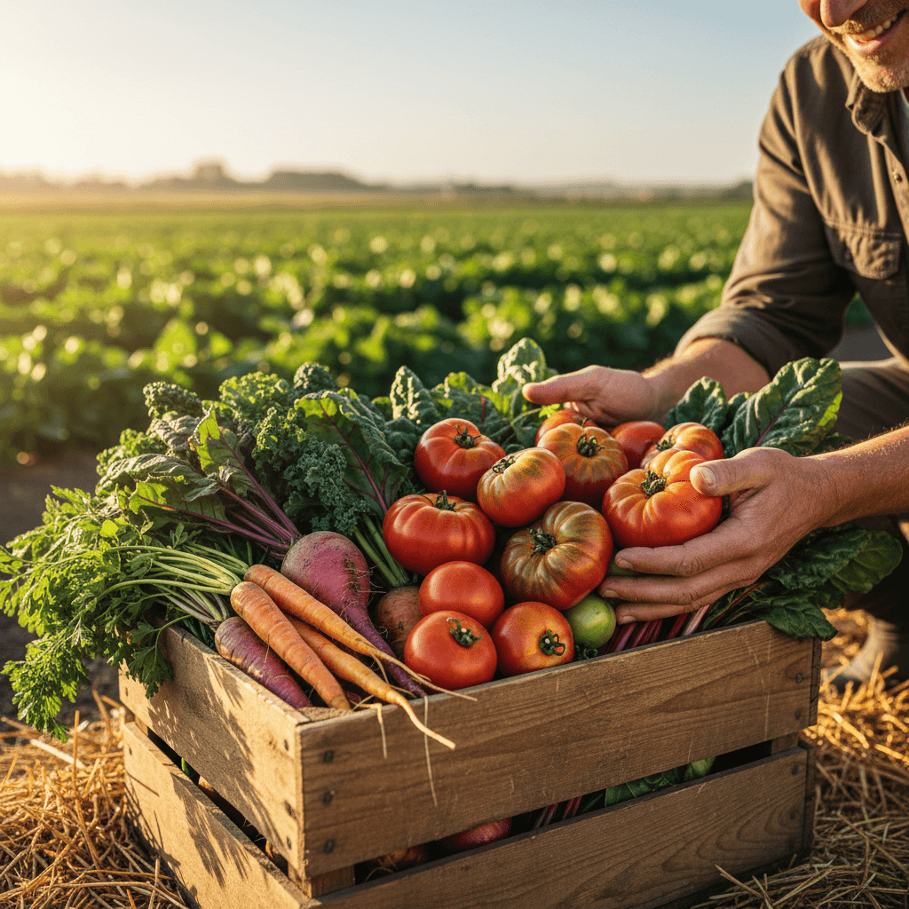 Farm workers delivering fresh produce to a local supermarket